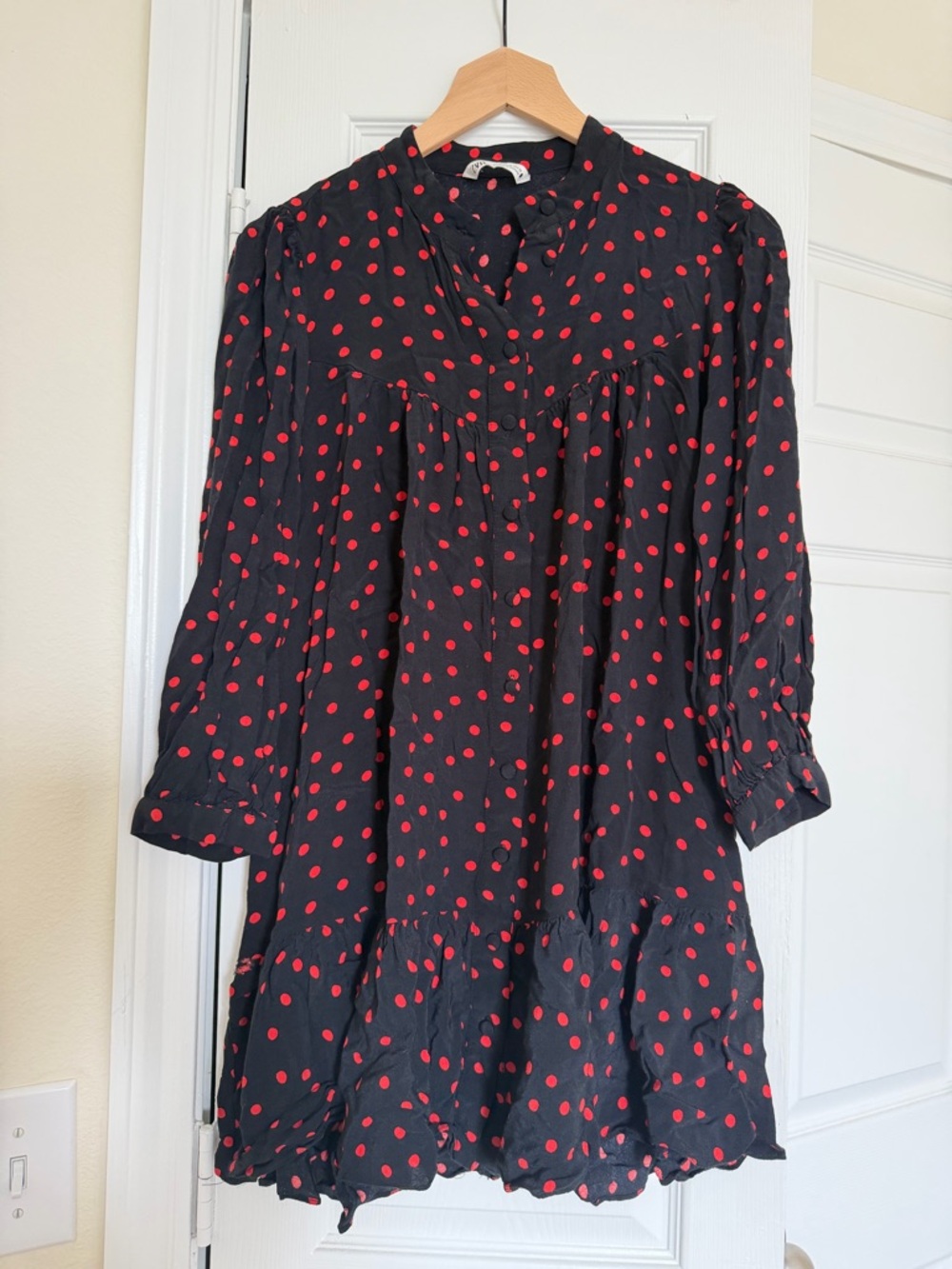 Zara Black Dress with Red Polka Dots - Long Sleeve